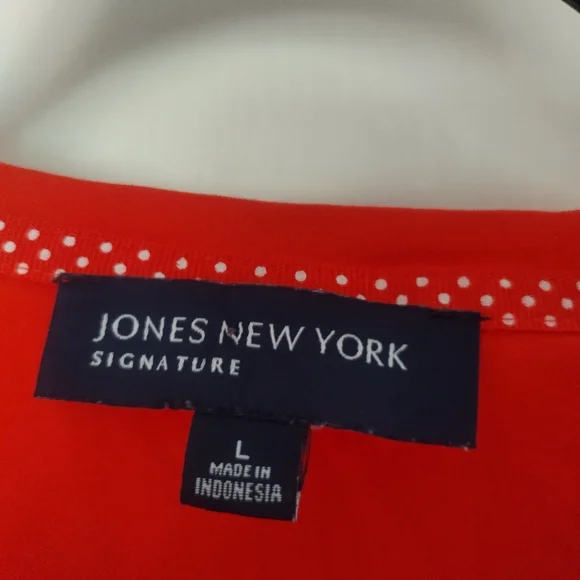 JONES NEW YORK Stretch V Neck Tee in orange with 3/4 sleeves size L - Picture 2 of 3